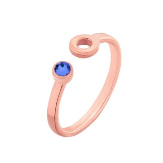 Pierścionek z różowego złota z karmą i kryształkiem Capri Blue SWAROVSKI® CRYSTAL