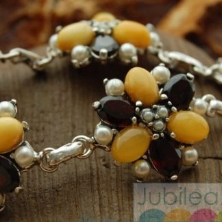 MARIANO - srebrna bransoleta perły, granaty i bursztyny