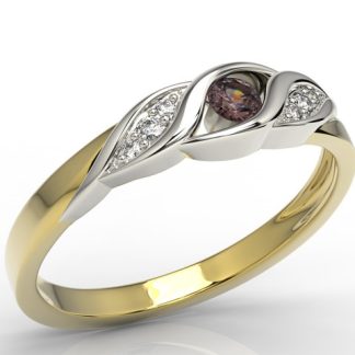 Pierścionek z żółtego i białego złota z granatem i diamentami AP-51ZB