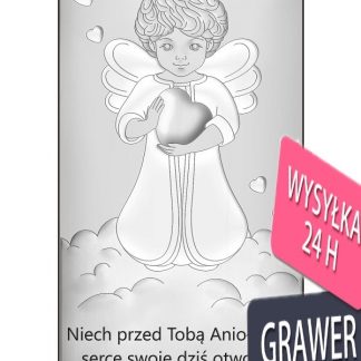 Obrazek srebrny aniołek z serduszkiem 7 * 14 cm