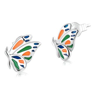 Kolorowe motylki srebrne kolczyki sztyfty srebro 925