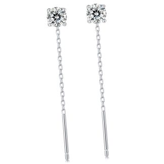Srebrne długie kolczyki przewlekane Moissanity 0,4 ct srebro 925