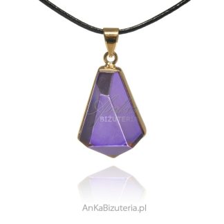 Srebrna zawieszka pozłacana z fioletowym bursztynem unikat