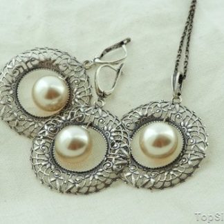 SALVINIO - srebrny komplet biżuterii z perłami