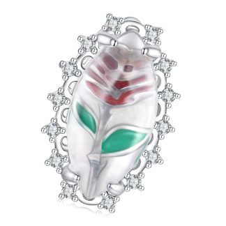 Emaliowana róża kryształki srebrny charms koralik beads