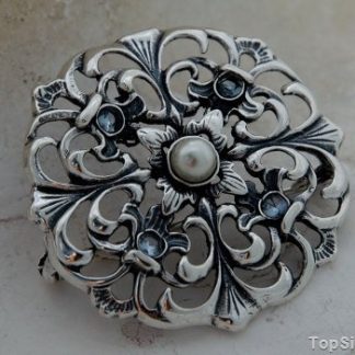 LANIA - srebrna broszka akwamaryny i perła