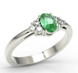 Pierścionek z białego złota ze szmaragdem i diamentami LP-88B