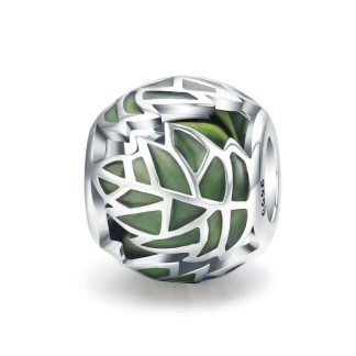 Srebrny charms zielone liście koralik beads srebro 925