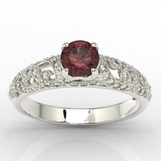 Pierścionek zaręczynowy z białego złota z granatem i diamentami BP-50B