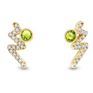 Kolczyki ze srebra pozłacanego oraz ekskluzywnych kryształów w kolorze citrus green.   zig zag