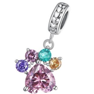 Kryształowa psia łapka serduszko charms srebrna zawieszka beads