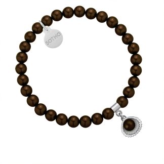 Bransoletka z pereł SWAROVSKI® CRYSTAL w kolorze Deep Brown ze srebrną muszelką
