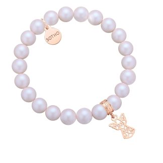 Perłowa bransoletka z pereł SWAROVSKI® CRYSTAL z ażurowym aniołkiem z różowego złota