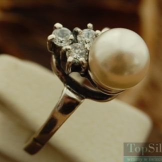 VETERE - srebrny pierścionek perła i cyrkonie