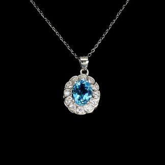 925 Naszyjnik delikatny piękny cyrkonie Swiss Blue topaz naturalny