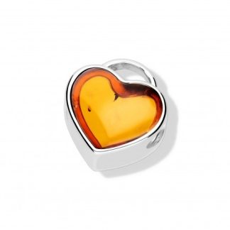 Charms srebrny z bursztynem do bransoletek modułowych serduszko z koniakopwym bursztynem