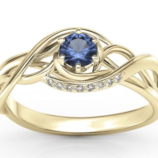 Pierścionek z żółtego złota z szafirem i brylantami BP-7130Z