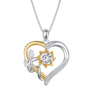 Srebrny naszyjnik Moissanit 1,0 ct serce kwiat pozłacany