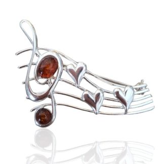 Broszka srebrna z bursztynem "ukochane melodie"