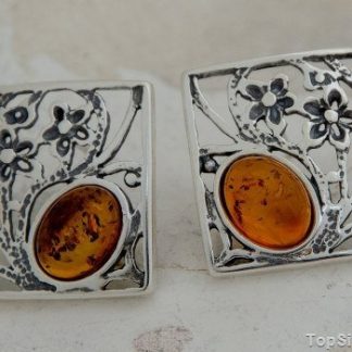 NORMA - srebrne kolczyki z bursztynem