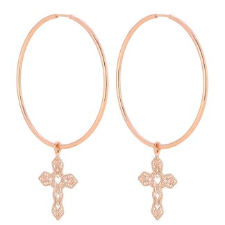 Kolczyki duże koła z krzyżami z różowego złota