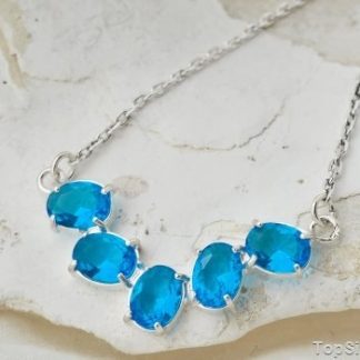 NEW LOOK - srebrny naszyjnik z akwamarynami