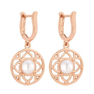 Kolczyki z różowego złota z białą perłą SWAROVSKI® CRYSTAL