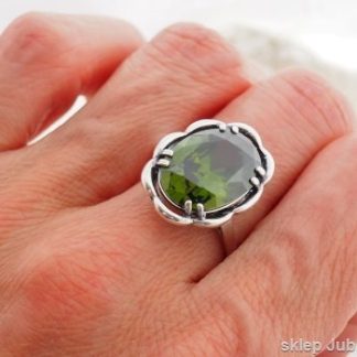 OLIVINE - pierścionek srebrny z oliwinem