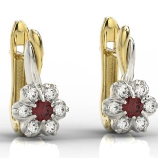 Kolczyki z żółtego i białego złota z granatem i cyrkoniami APK-68ZB-C