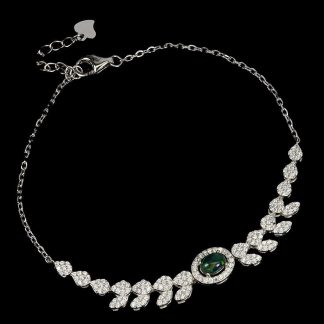 Delikatna bransoletka srebrna 925 naturalny czarny opal cyrkonie