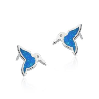 Kolczyki srebrne  z niebieskim opalem na sztyft koliber