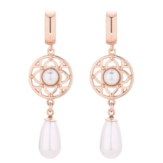 Kolczyki z różowego złota i białymi perłami SWAROVSKI® CRYSTAL