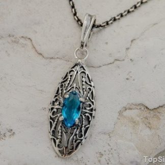 PORTO - srebrny wisiorek z akwamarynem