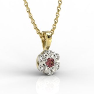 Wisiorek z żółtego i białego złota z granatem i brylantami JPW-87ZB