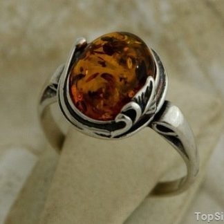 KARELIA - srebrny pierścionek z bursztynami