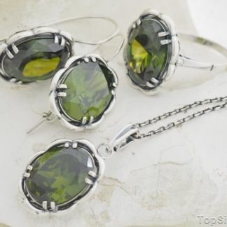 SIENA - srebrny komplet z oliwinami