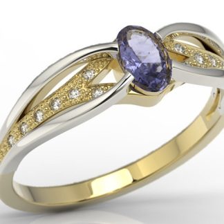 Pierścionek z żółtego i białego złota z tanzanitem i cyrkoniami LP-39ZB-C