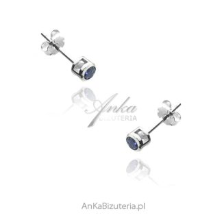 Kolczyki srebrne z szafirową cyrkonią