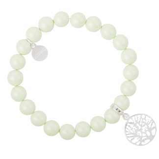Zielona pastelowa bransoletka perły SWAROVSKI® ELEMENTS ze srebrnym drzewkiem