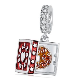 Otwierane pudełko pizzy srebrny charms zawieszka beads srebro 925