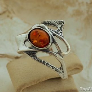 BALSA - srebrny pierścionek z bursztynem