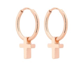 Kolczyki koła z różowego złota z krzyżykami
