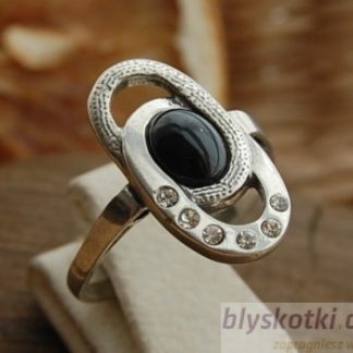 ALLESSI - srebrny pierścionek z onyksem i kryształkami