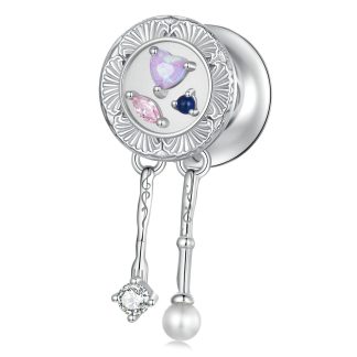 Srebrny charms z kolorowymi kryształami i perełką koralik srebro 925 beads