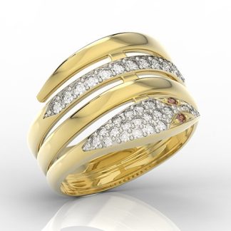 Pierścionek z żółtego złota w formie żmijki z rubinami i diamentami AP-63Z-R