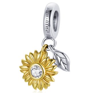 Kwiat słonecznika z grawerem srebrny pozłacany charms zawieszka beads srebro 925