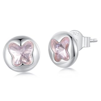 Srebrne kolczyki różowe motyle sztyfty srebro 925