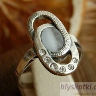 VESPA - srebrny pierścionek z kocim okiem i kryształkami