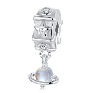 Spinka z wiszącą planetą klips srebrny charms do bransoletki srebro 925