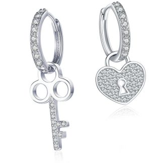 Srebrne kolczyki koła z sercem i kluczykiem zatrzaski srebro 925
